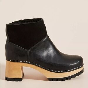 Swedish Hasbeens Shearling Plateau Clog Boots size 37 size 7 Black